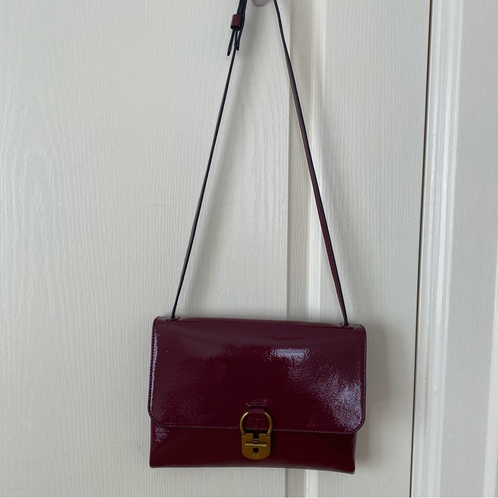 Tory Burch Burgundy Wine Red Maroon Patent Leather Shoulder Bag - Picture 2 of 14